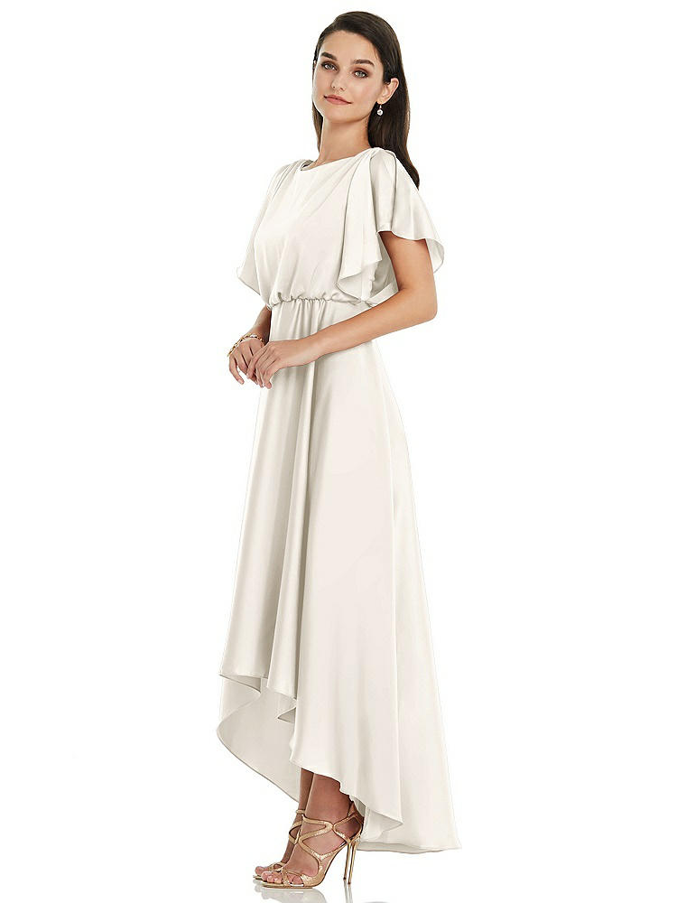 【NEW】【STYLE: 3112】Blouson Bodice Deep V-Back High Low ドレス 羽ばたき 袖【COLOR: Ivory】【SIZE: 00-30W】