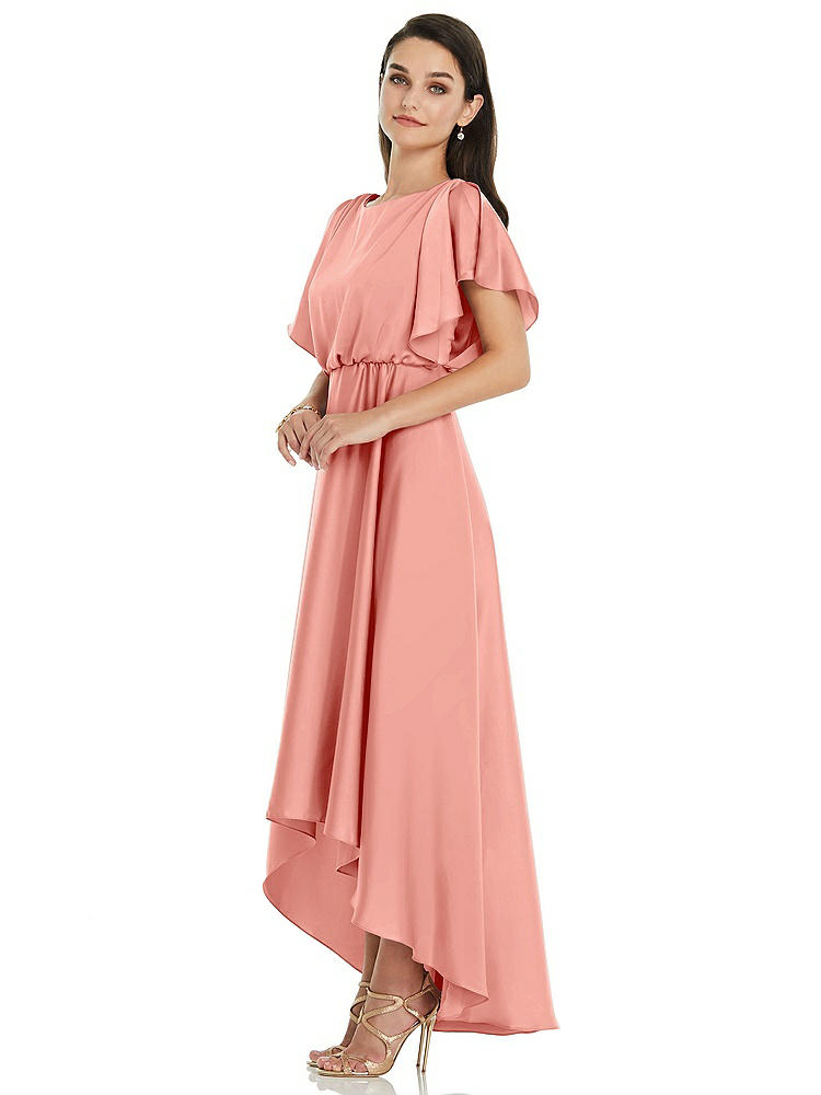 【NEW】【STYLE: 3112】Blouson Bodice Deep V-Back High Low ドレス 羽ばたき 袖【COLOR: Rose - PANTONE Rose Quartz】【SIZE: 00-30W】