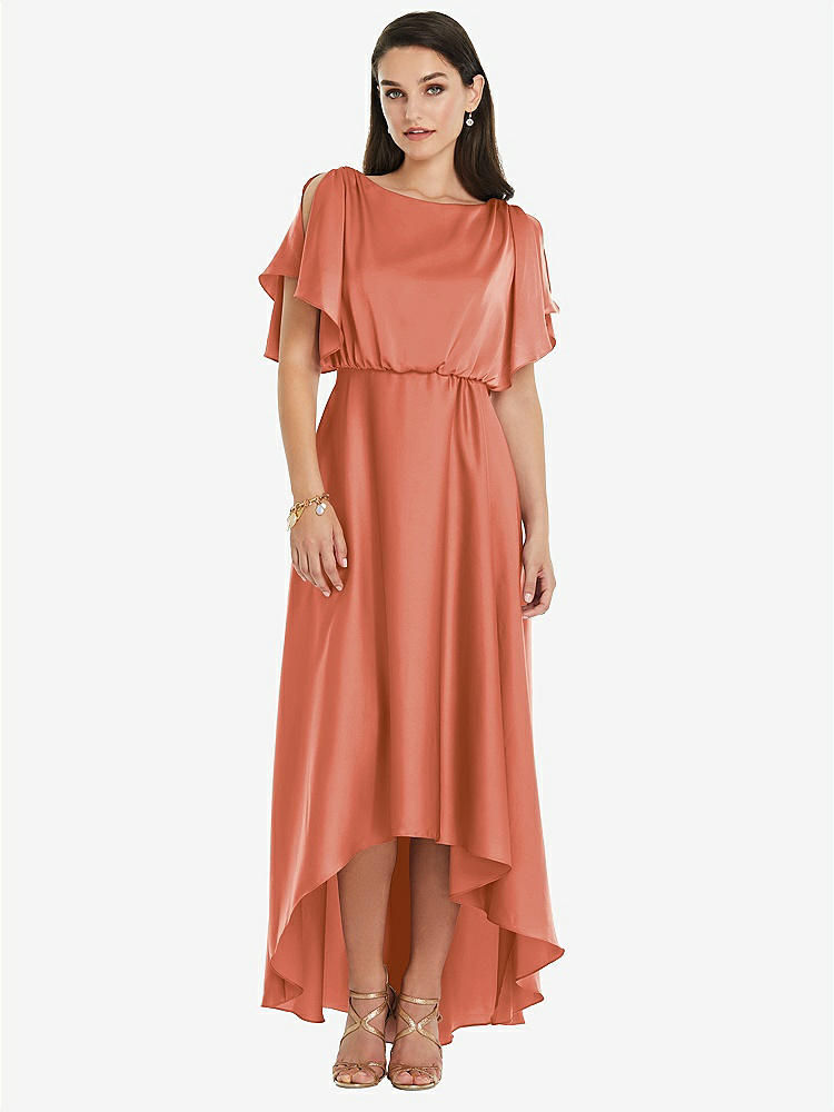 【NEW】【STYLE: 3112】Blouson Bodice Deep V-Back High Low ドレス 羽ばたき 袖【COLOR: Terracotta Copper】【SIZE: 00-30W】