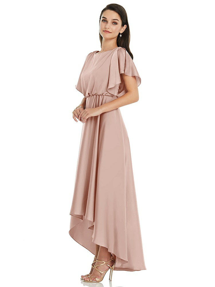 【NEW】【STYLE: 3112】Blouson Bodice Deep V-Back High Low ドレス 羽ばたき 袖【COLOR: Toasted Sugar】【SIZE: 00-30W】