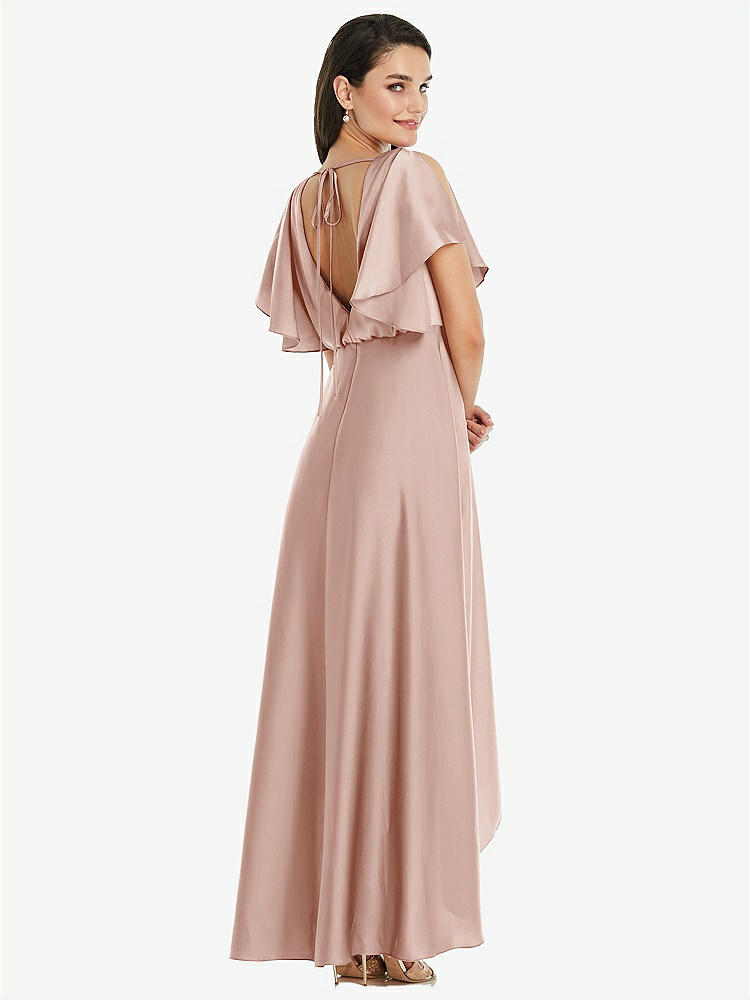 【NEW】【STYLE: 3112】Blouson Bodice Deep V-Back High Low ドレス 羽ばたき 袖【COLOR: Toasted Sugar】【SIZE: 00-30W】