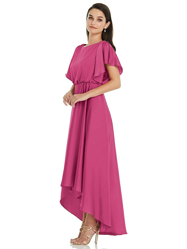 【NEW】【STYLE: 3112】Blouson Bodice Deep V-Back High Low ドレス 羽ばたき 袖【COLOR: Tea Rose】【SIZE: 00-30W】