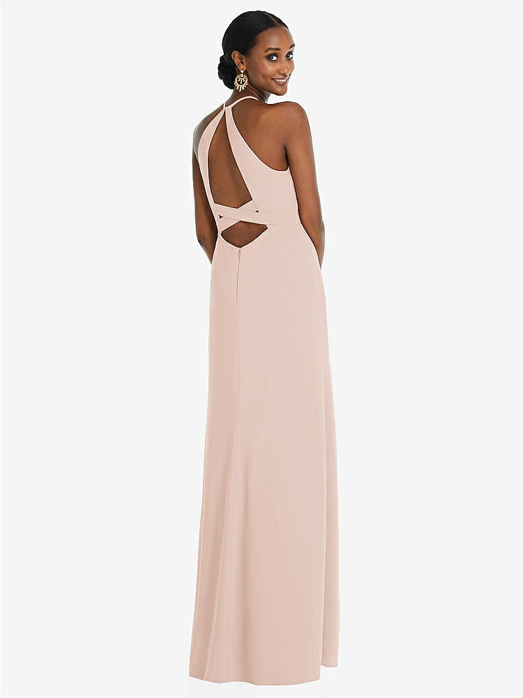 【STYLE: 3092】Halter Criss Cross Cutout Back Maxi Dress【COLOR: Cameo】