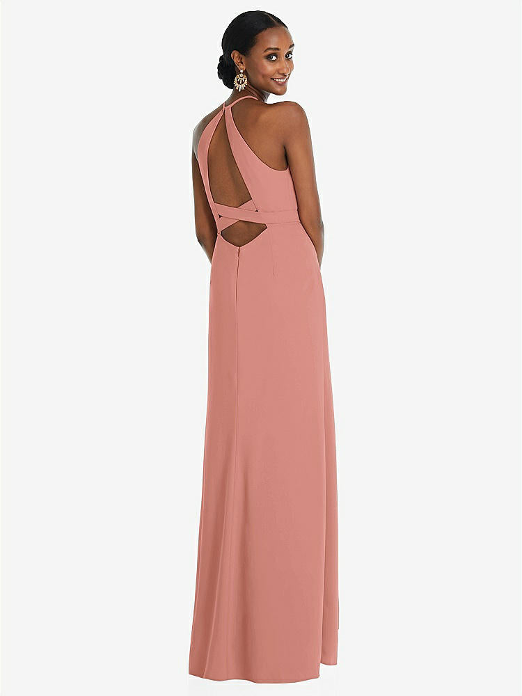 【STYLE: 3092】Halter Criss Cross Cutout Back Maxi Dress【COLOR: Desert Rose】