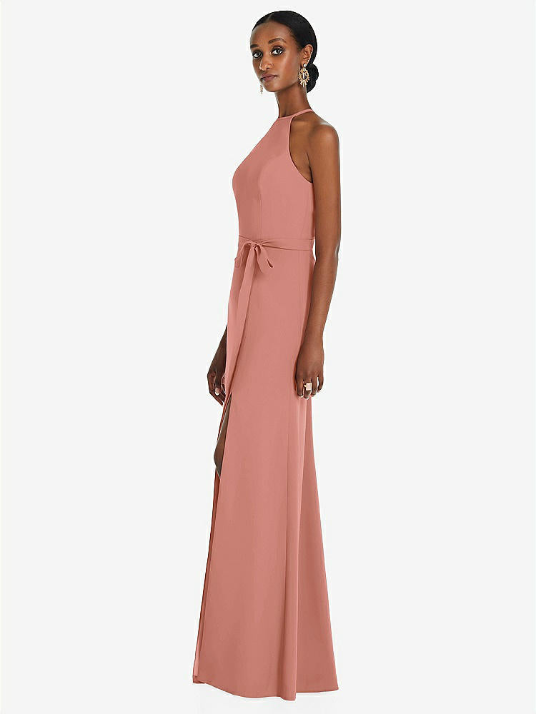 【STYLE: 3092】Halter Criss Cross Cutout Back Maxi Dress【COLOR: Desert Rose】