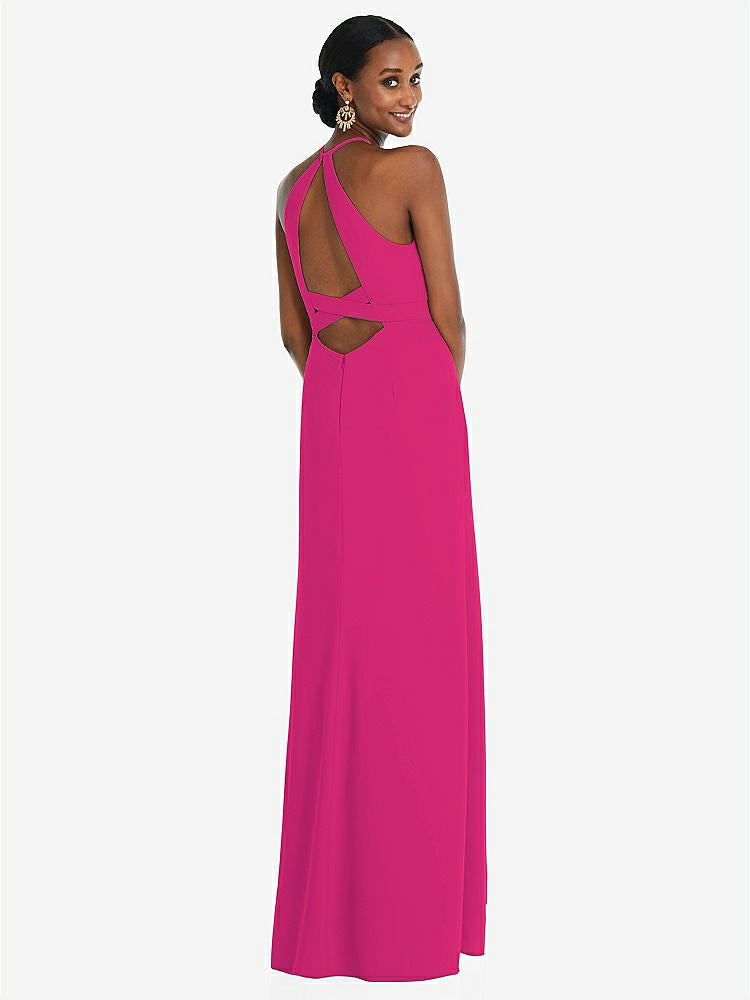 【STYLE: 3092】Halter Criss Cross Cutout Back Maxi Dress【COLOR: Think Pink】