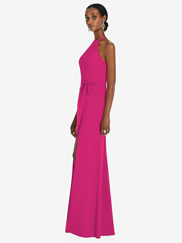 【STYLE: 3092】Halter Criss Cross Cutout Back Maxi Dress【COLOR: Think Pink】