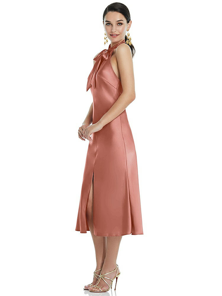 【NEW】【STYLE: LB038】スカーフ ネクタイ スタンド 襟 MIDI バイアス ドレス 前面 スリット【COLOR: Desert Rose】【SIZE: 00-30W】