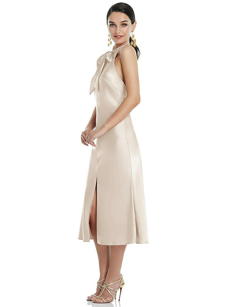 【NEW】【STYLE: LB038】スカーフ ネクタイ スタンド 襟 MIDI バイアス ドレス 前面 スリット【COLOR: Oat】【SIZE: 00-30W】