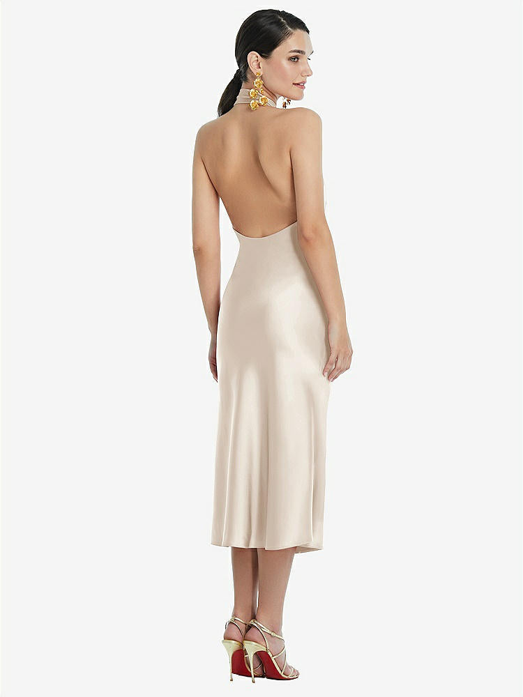 【NEW】【STYLE: LB038】スカーフ ネクタイ スタンド 襟 MIDI バイアス ドレス 前面 スリット【COLOR: Oat】【SIZE: 00-30W】