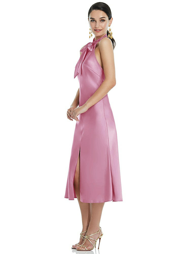【NEW】【STYLE: LB038】スカーフ ネクタイ スタンド 襟 MIDI バイアス ドレス 前面 スリット【COLOR: Powder Pink】【SIZE: 00-30W】
