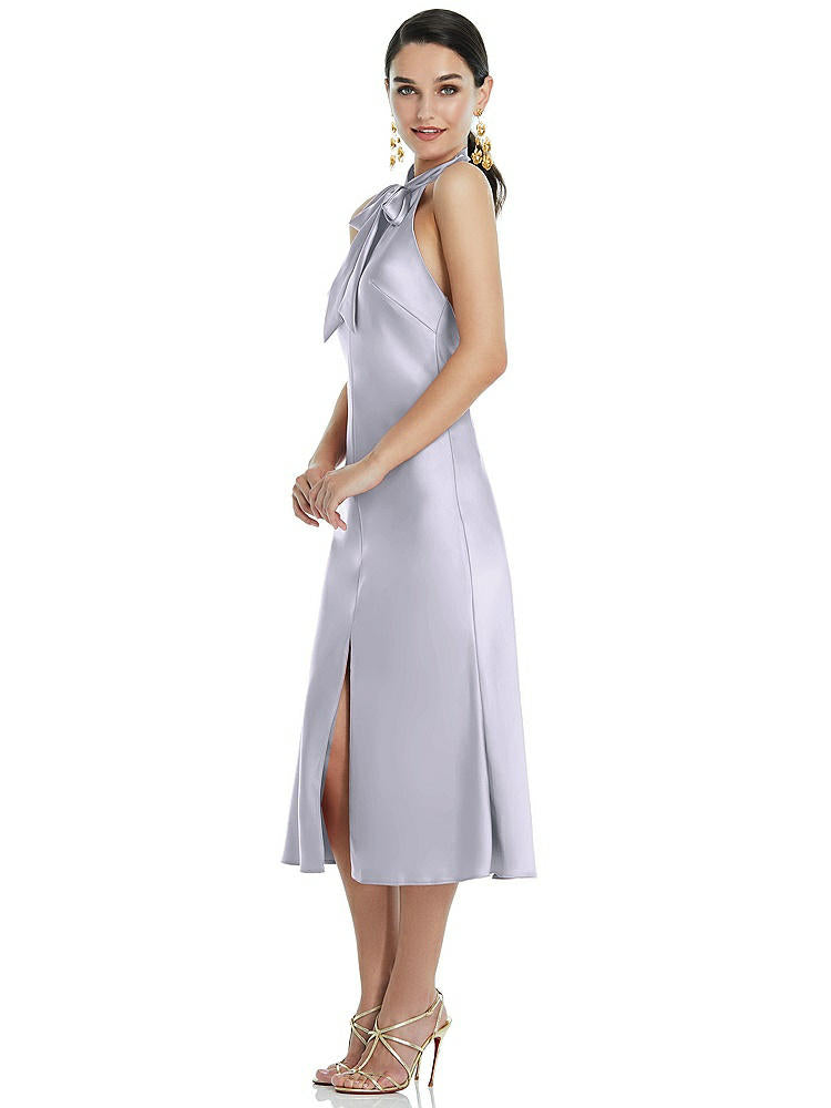 【NEW】【STYLE: LB038】スカーフ ネクタイ スタンド 襟 MIDI バイアス ドレス 前面 スリット【COLOR: Silver Dove】【SIZE: 00-30W】