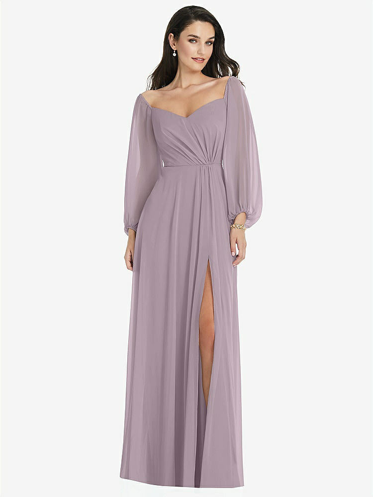 【STYLE: 3104】Off-the-Shoulder Puff Sleeve Maxi Dress with Front Slit【COLOR: Lilac Dusk】