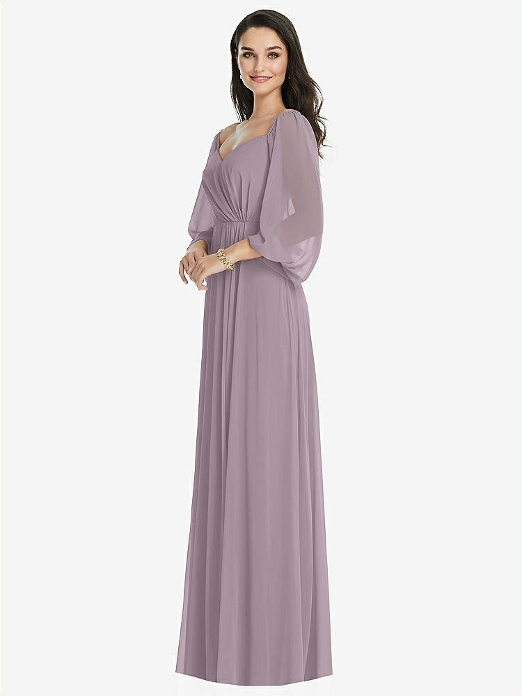 【STYLE: 3104】Off-the-Shoulder Puff Sleeve Maxi Dress with Front Slit【COLOR: Lilac Dusk】