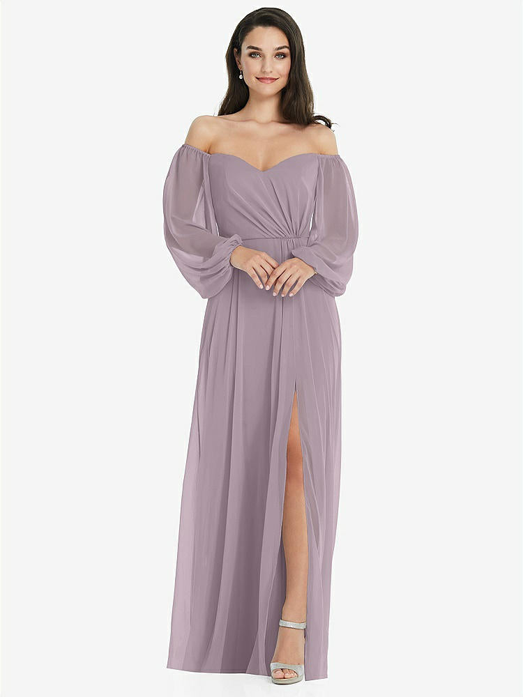 【STYLE: 3104】Off-the-Shoulder Puff Sleeve Maxi Dress with Front Slit【COLOR: Lilac Dusk】