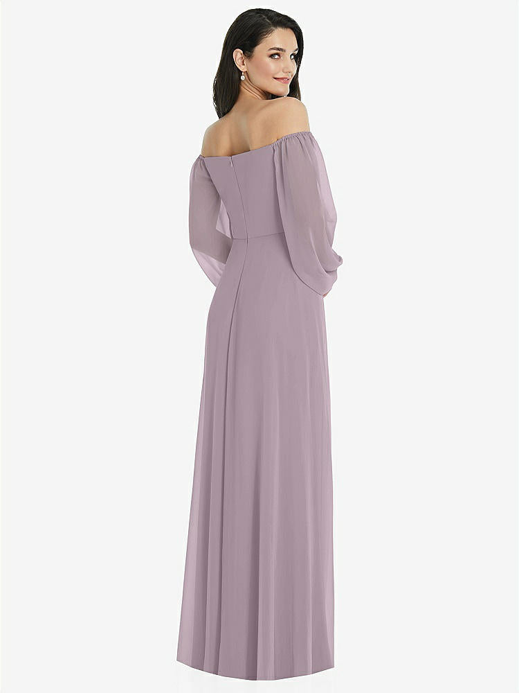 【STYLE: 3104】Off-the-Shoulder Puff Sleeve Maxi Dress with Front Slit【COLOR: Lilac Dusk】
