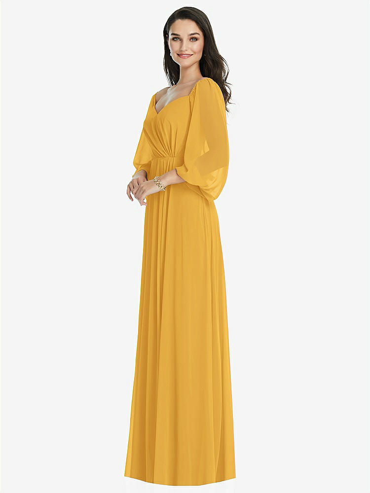 【STYLE: 3104】Off-the-Shoulder Puff Sleeve Maxi Dress with Front Slit【COLOR: NYC Yellow】