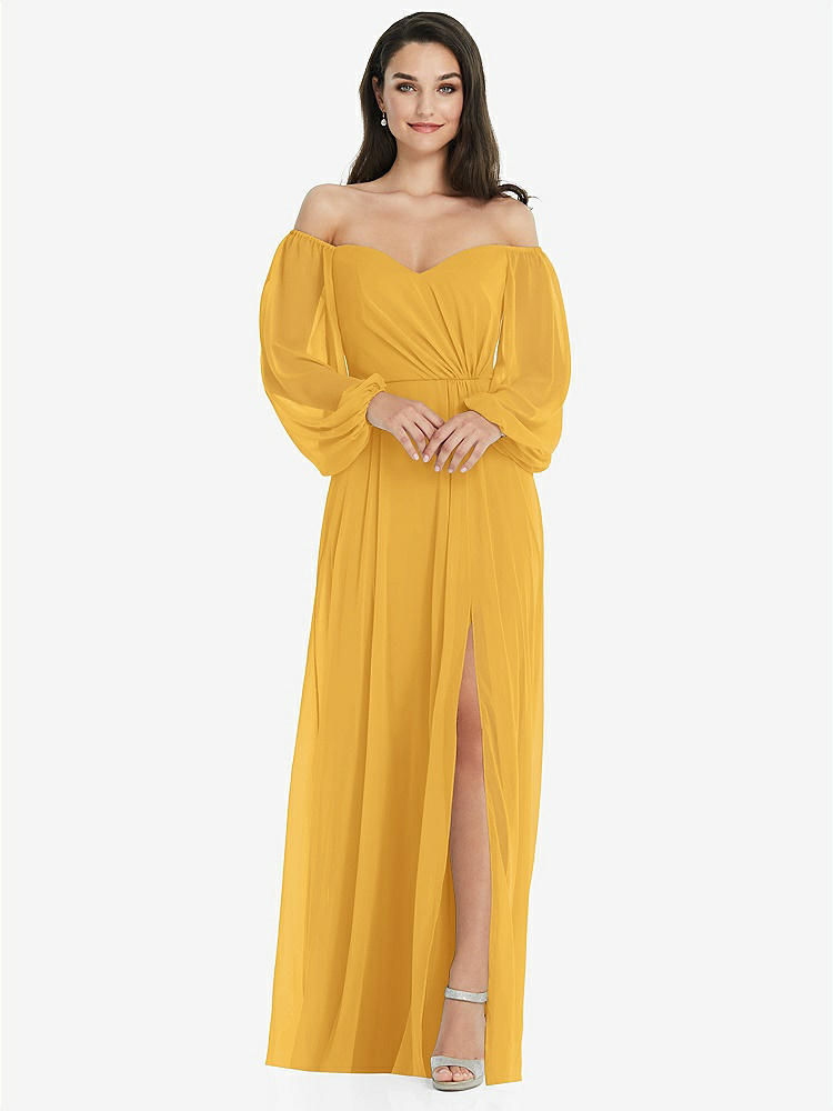【STYLE: 3104】Off-the-Shoulder Puff Sleeve Maxi Dress with Front Slit【COLOR: NYC Yellow】