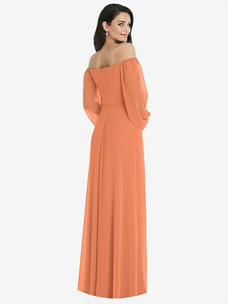 【STYLE: 3104】Off-the-Shoulder Puff Sleeve Maxi Dress with Front Slit【COLOR: Sweet Melon】