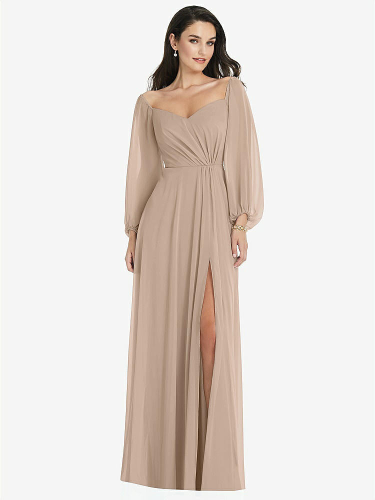 【STYLE: 3104】Off-the-Shoulder Puff Sleeve Maxi Dress with Front Slit【COLOR: Topaz】