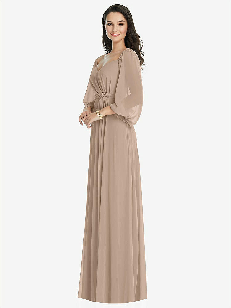 【STYLE: 3104】Off-the-Shoulder Puff Sleeve Maxi Dress with Front Slit【COLOR: Topaz】