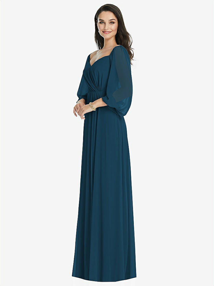 【STYLE: 3104】Off-the-Shoulder Puff Sleeve Maxi Dress with Front Slit【COLOR: Atlantic Blue】