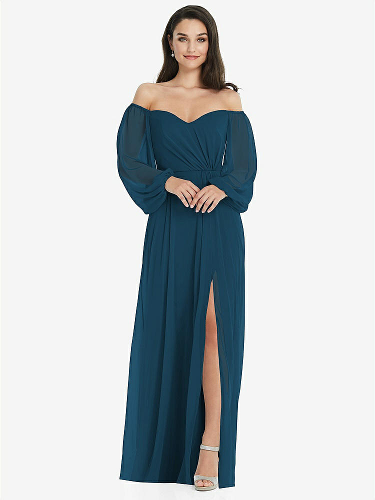 【STYLE: 3104】Off-the-Shoulder Puff Sleeve Maxi Dress with Front Slit【COLOR: Atlantic Blue】