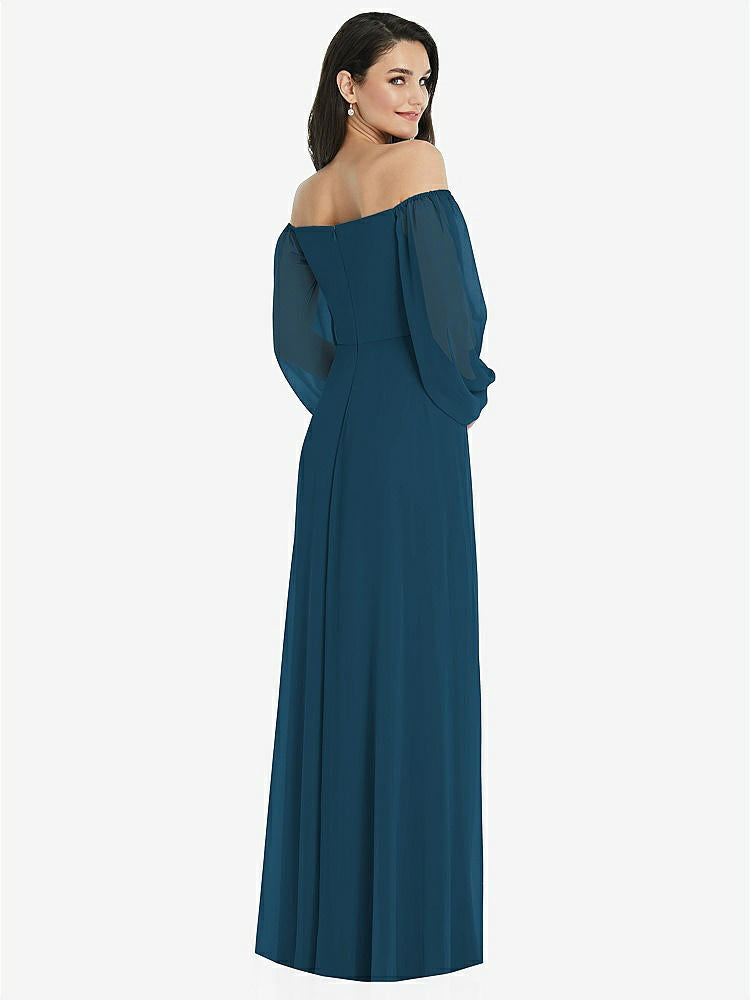 【STYLE: 3104】Off-the-Shoulder Puff Sleeve Maxi Dress with Front Slit【COLOR: Atlantic Blue】