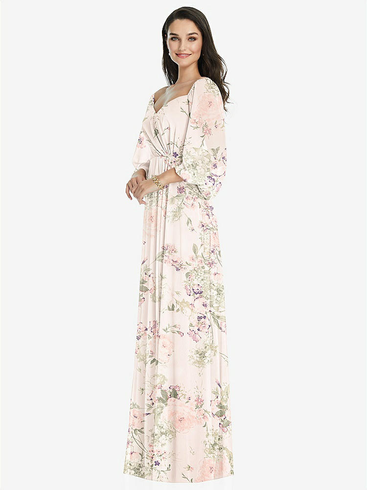 【STYLE: 3104】Off-the-Shoulder Puff Sleeve Maxi Dress with Front Slit【COLOR: Blush Garden】