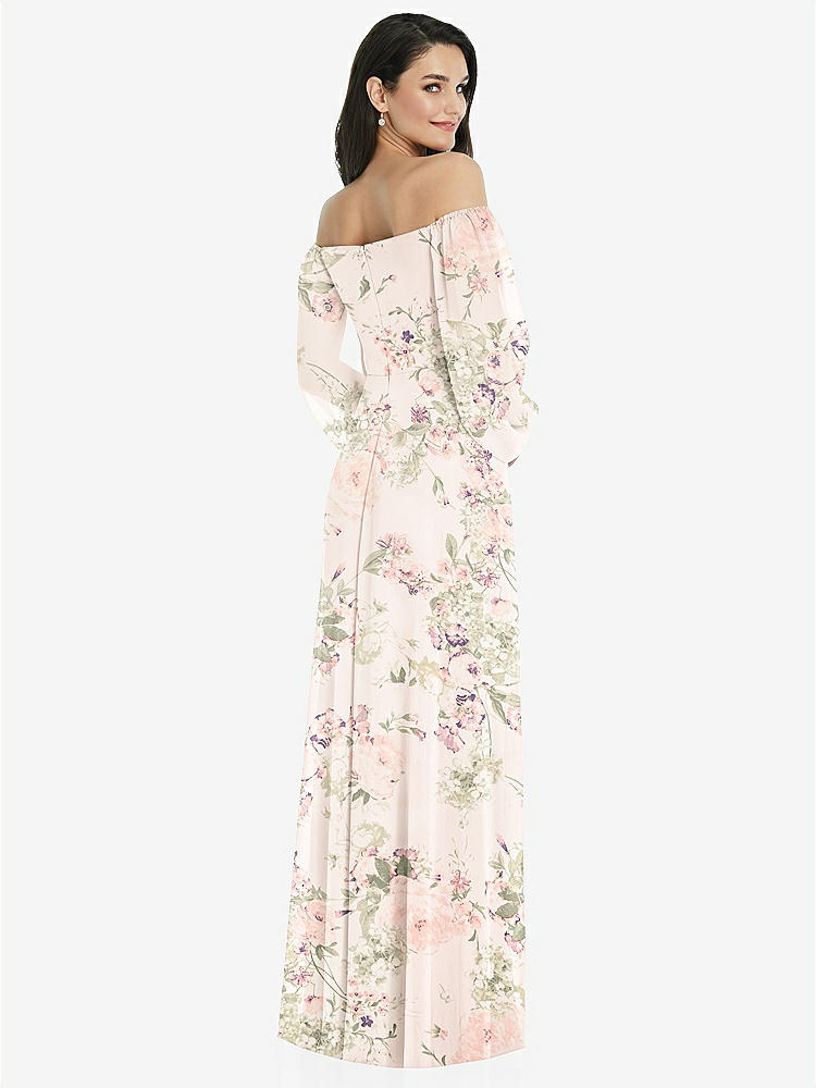 【STYLE: 3104】Off-the-Shoulder Puff Sleeve Maxi Dress with Front Slit【COLOR: Blush Garden】