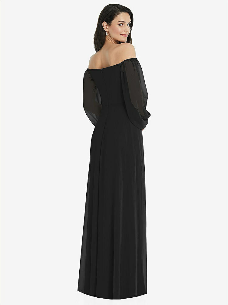 【STYLE: 3104】Off-the-Shoulder Puff Sleeve Maxi Dress with Front Slit【COLOR: Black】