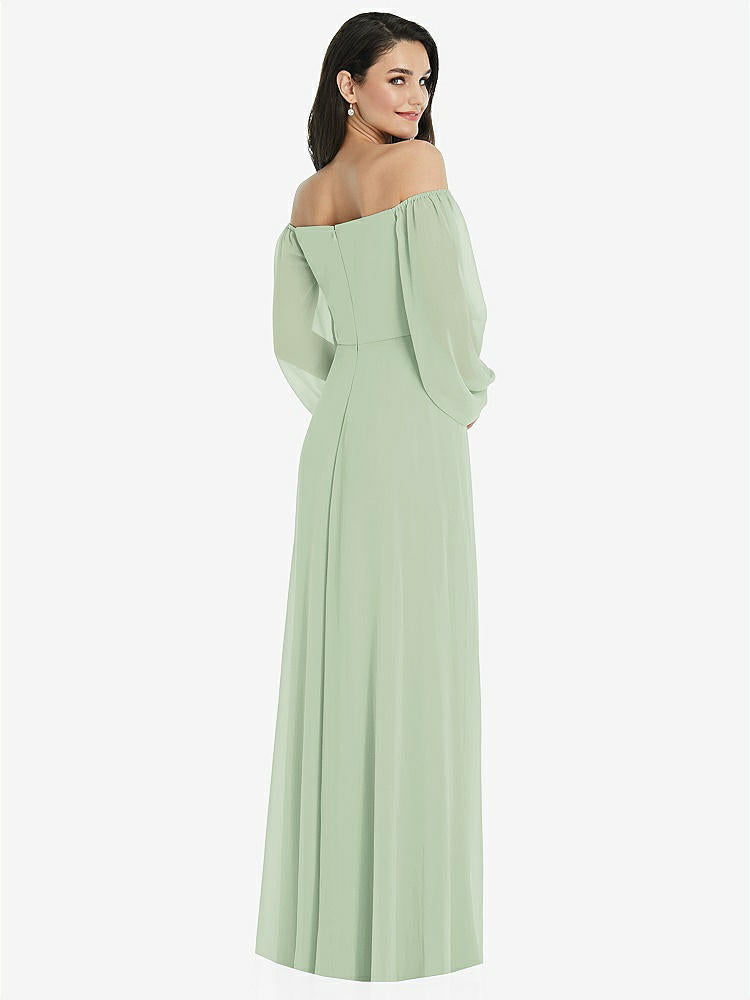 【STYLE: 3104】Off-the-Shoulder Puff Sleeve Maxi Dress with Front Slit【COLOR: Celadon】