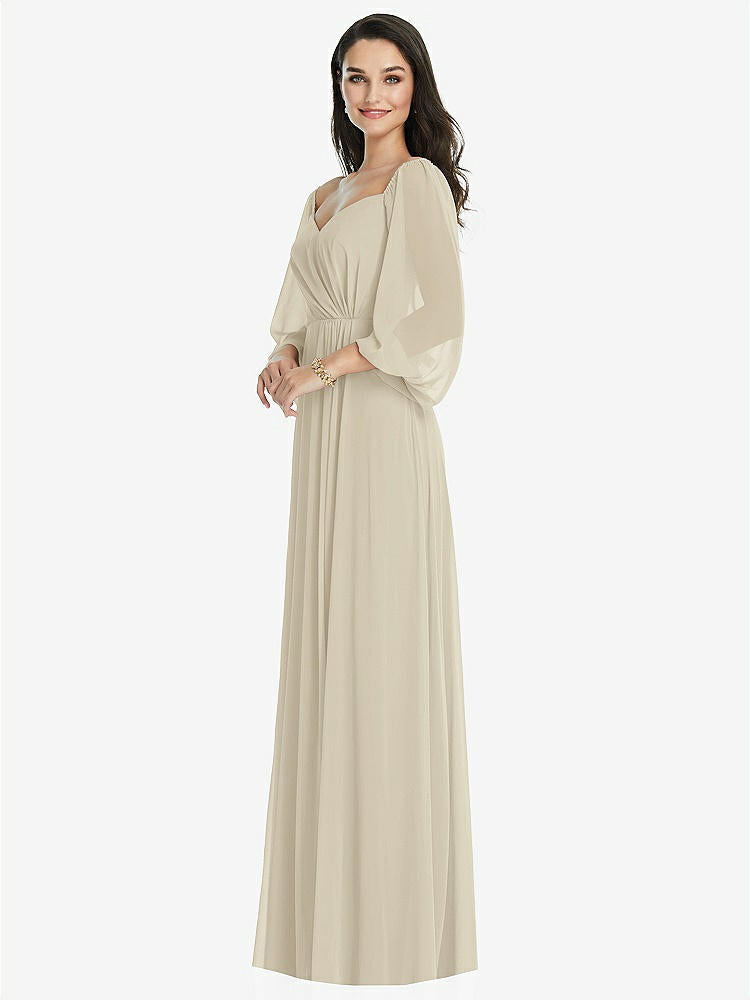 【STYLE: 3104】Off-the-Shoulder Puff Sleeve Maxi Dress with Front Slit【COLOR: Champagne】