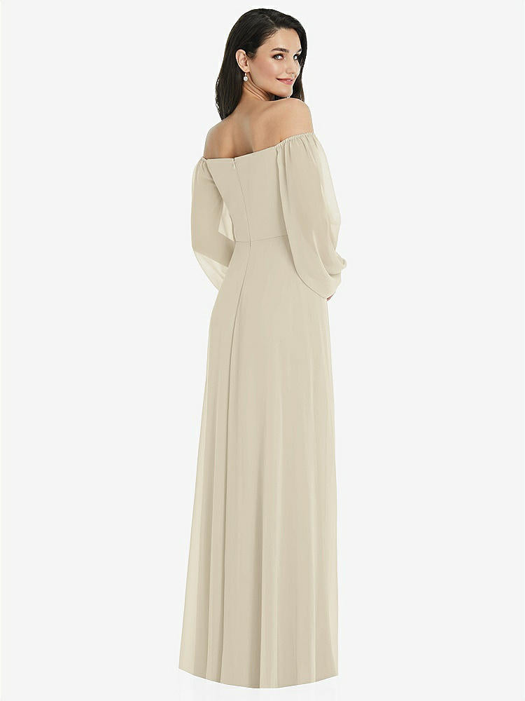 【STYLE: 3104】Off-the-Shoulder Puff Sleeve Maxi Dress with Front Slit【COLOR: Champagne】