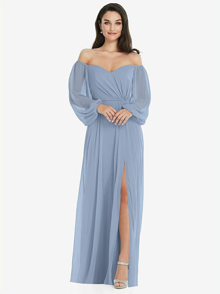 【STYLE: 3104】Off-the-Shoulder Puff Sleeve Maxi Dress with Front Slit【COLOR: Cloudy】