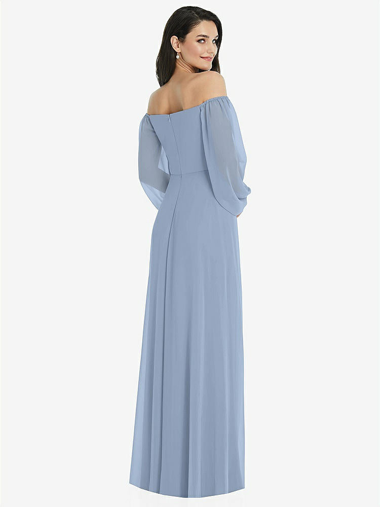 【STYLE: 3104】Off-the-Shoulder Puff Sleeve Maxi Dress with Front Slit【COLOR: Cloudy】