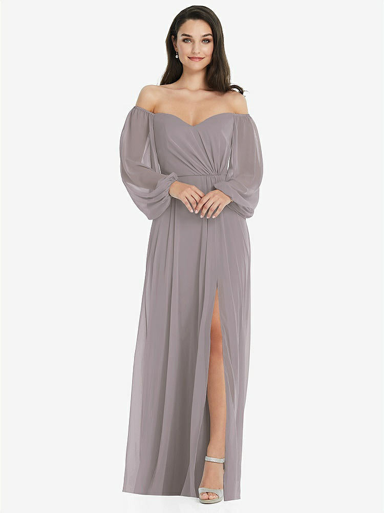 【STYLE: 3104】Off-the-Shoulder Puff Sleeve Maxi Dress with Front Slit【COLOR: Cashmere Gray】