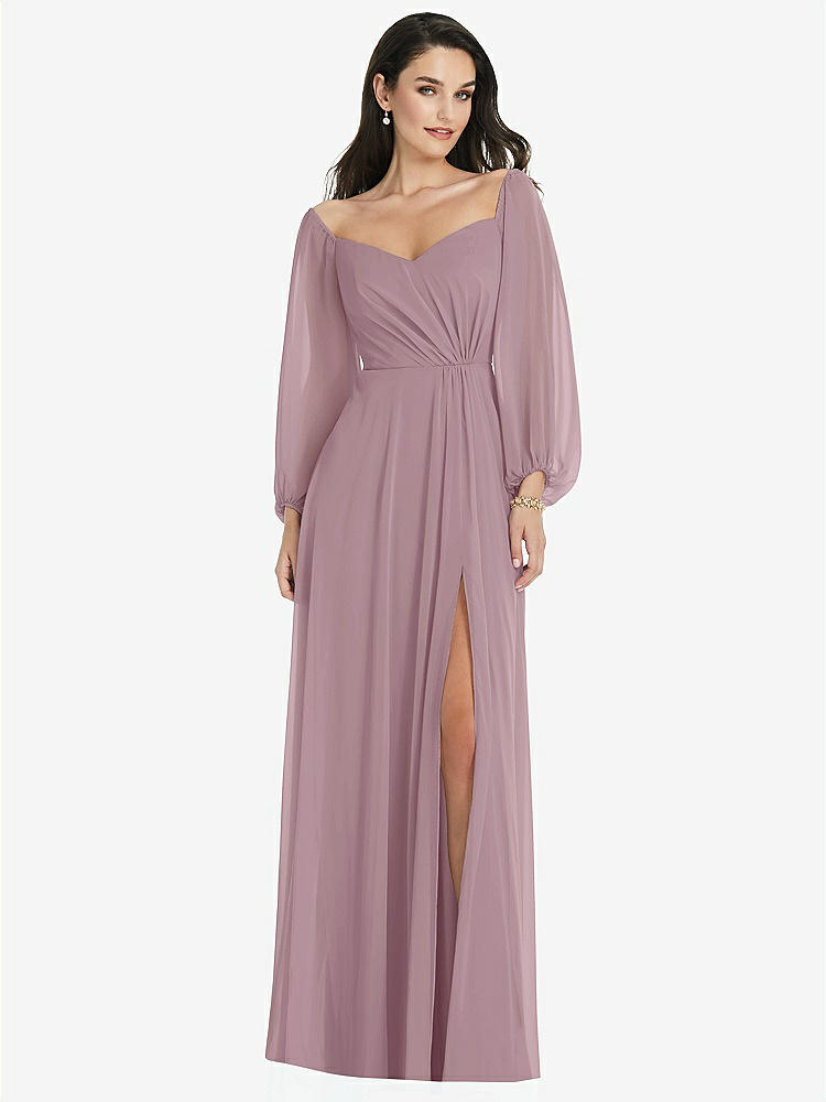 【STYLE: 3104】Off-the-Shoulder Puff Sleeve Maxi Dress with Front Slit【COLOR: Dusty Rose】
