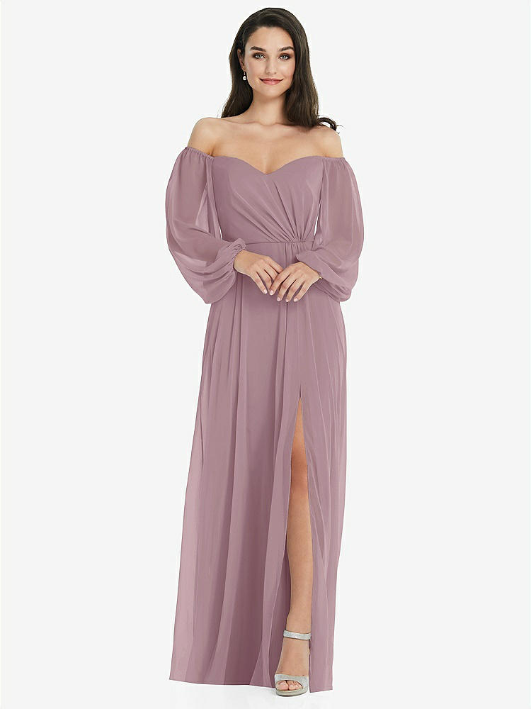 【STYLE: 3104】Off-the-Shoulder Puff Sleeve Maxi Dress with Front Slit【COLOR: Dusty Rose】