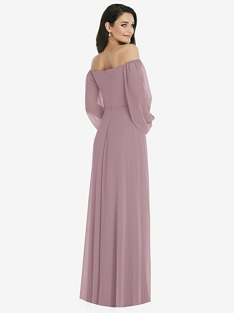 【STYLE: 3104】Off-the-Shoulder Puff Sleeve Maxi Dress with Front Slit【COLOR: Dusty Rose】