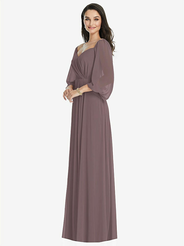 【STYLE: 3104】Off-the-Shoulder Puff Sleeve Maxi Dress with Front Slit【COLOR: French Truffle】