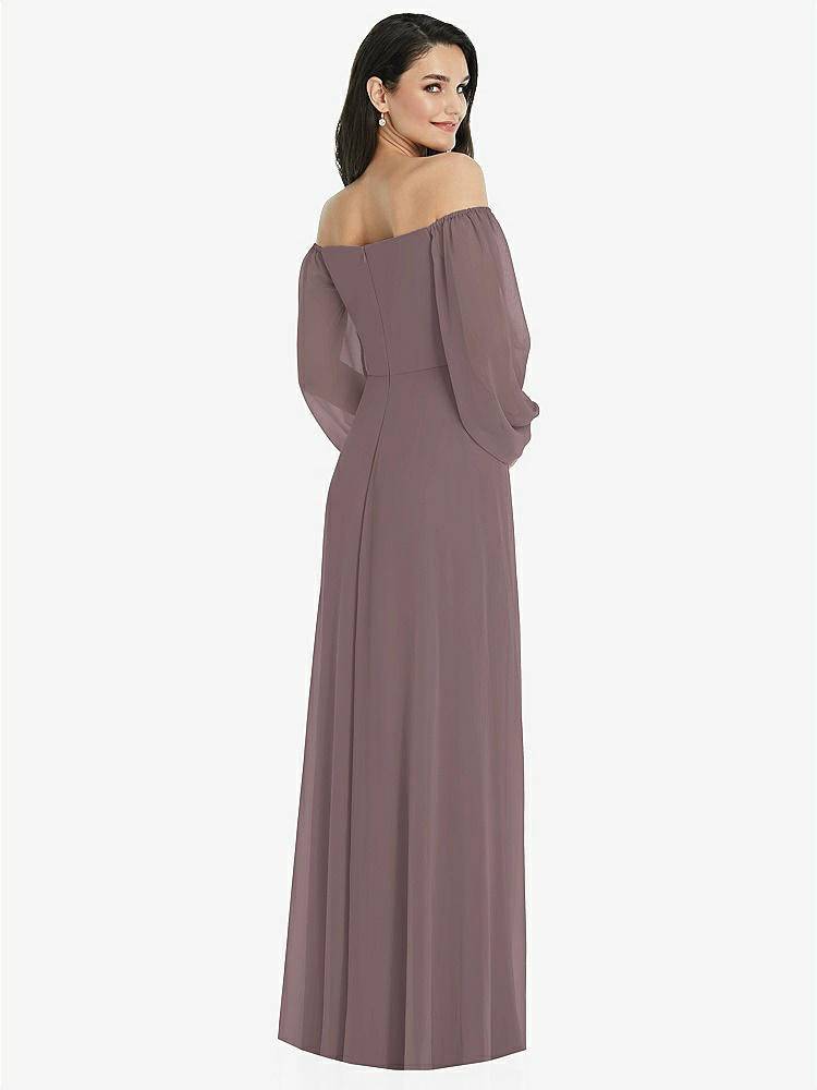 【STYLE: 3104】Off-the-Shoulder Puff Sleeve Maxi Dress with Front Slit【COLOR: French Truffle】