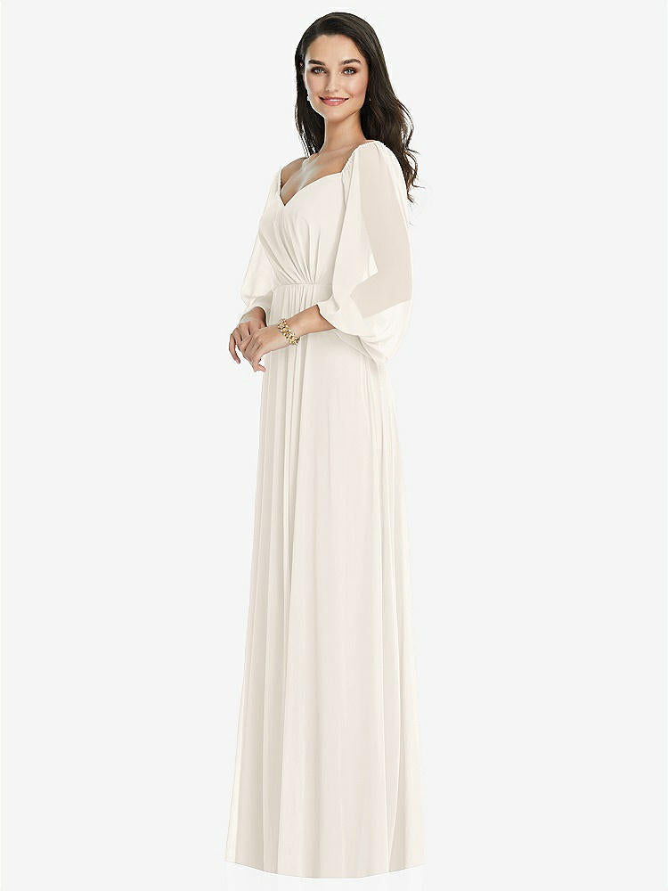 【STYLE: 3104】Off-the-Shoulder Puff Sleeve Maxi Dress with Front Slit【COLOR: Ivory】
