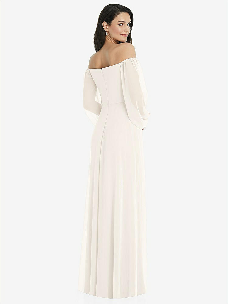 【STYLE: 3104】Off-the-Shoulder Puff Sleeve Maxi Dress with Front Slit【COLOR: Ivory】