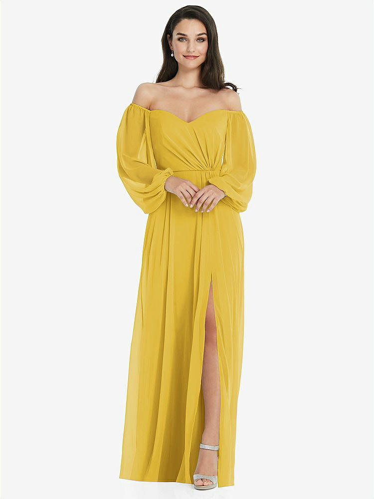 【STYLE: 3104】Off-the-Shoulder Puff Sleeve Maxi Dress with Front Slit【COLOR: Marigold】