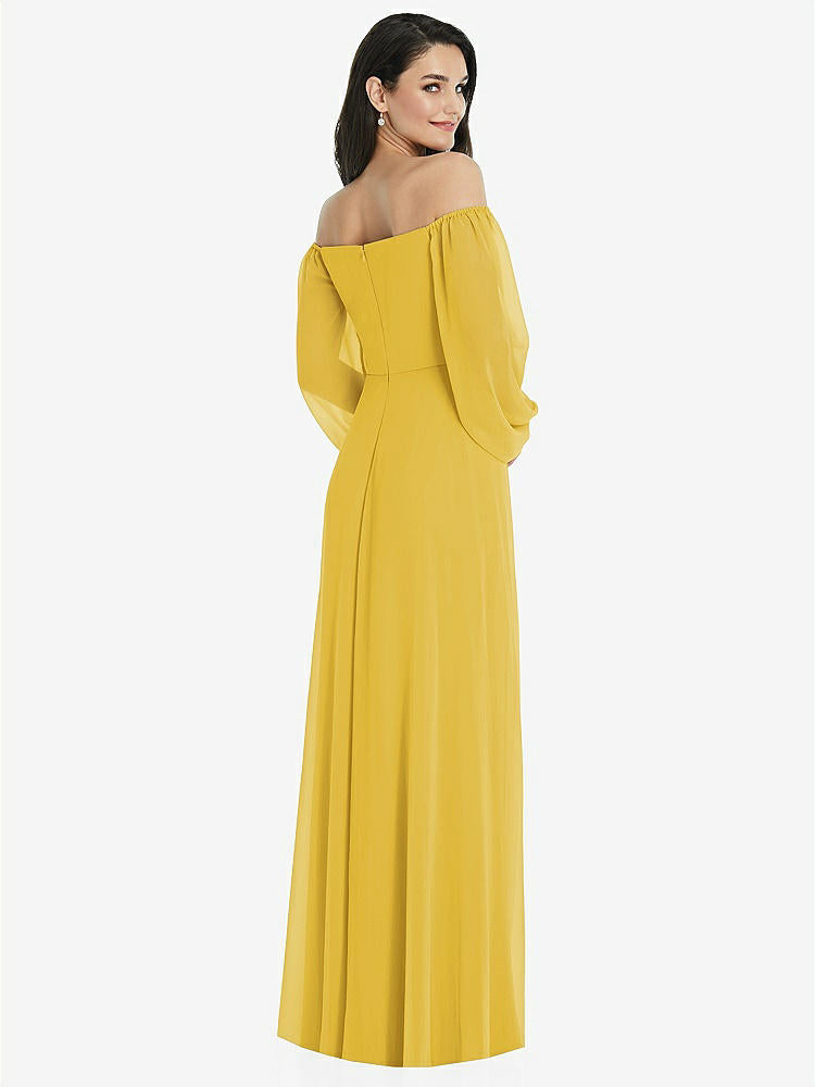 【STYLE: 3104】Off-the-Shoulder Puff Sleeve Maxi Dress with Front Slit【COLOR: Marigold】