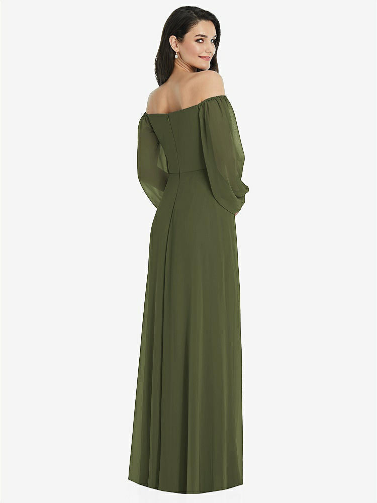 【STYLE: 3104】Off-the-Shoulder Puff Sleeve Maxi Dress with Front Slit【COLOR: Olive Green】