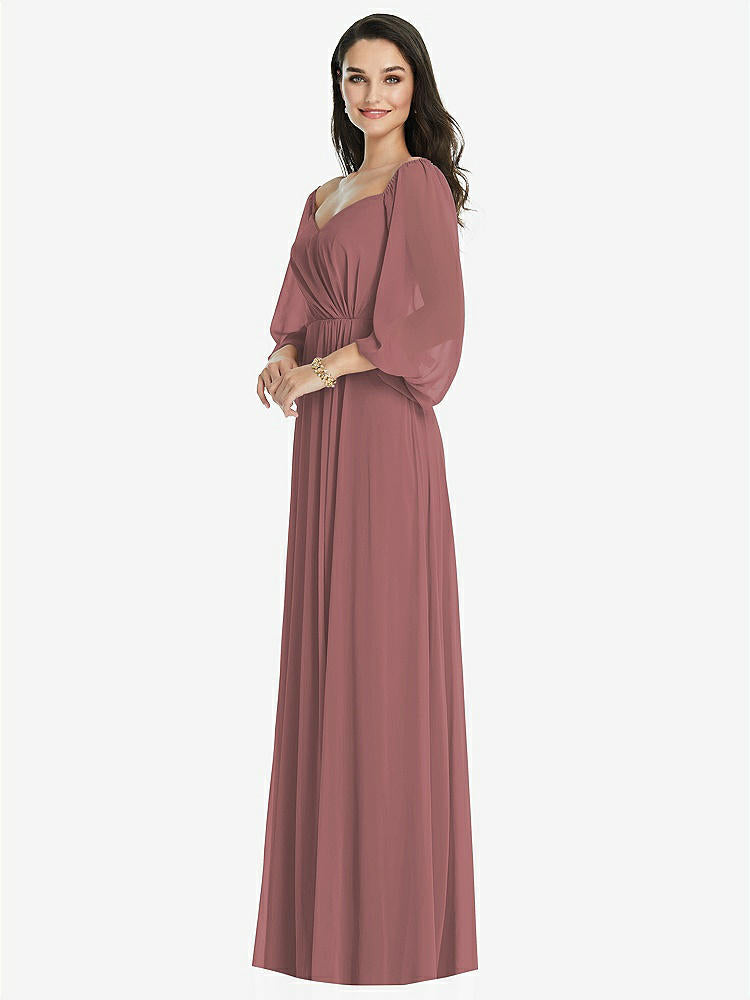 【STYLE: 3104】Off-the-Shoulder Puff Sleeve Maxi Dress with Front Slit【COLOR: Rosewood】