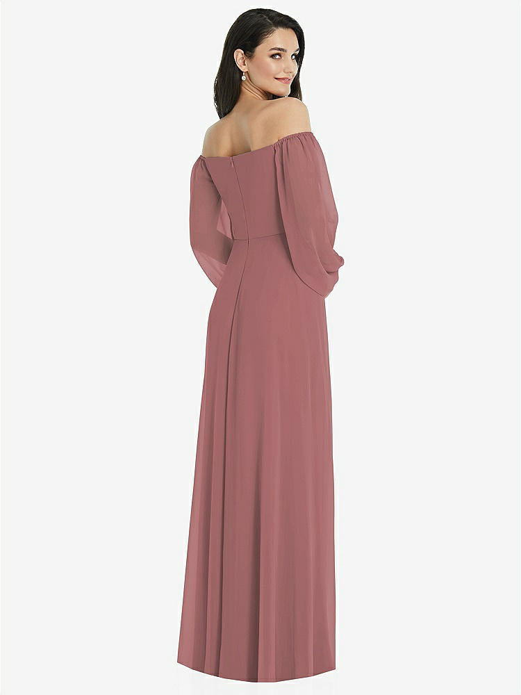 【STYLE: 3104】Off-the-Shoulder Puff Sleeve Maxi Dress with Front Slit【COLOR: Rosewood】