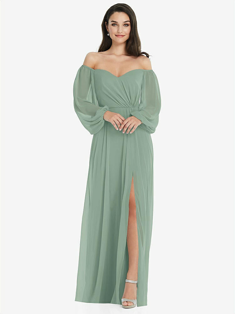 【STYLE: 3104】Off-the-Shoulder Puff Sleeve Maxi Dress with Front Slit【COLOR: Seagrass】